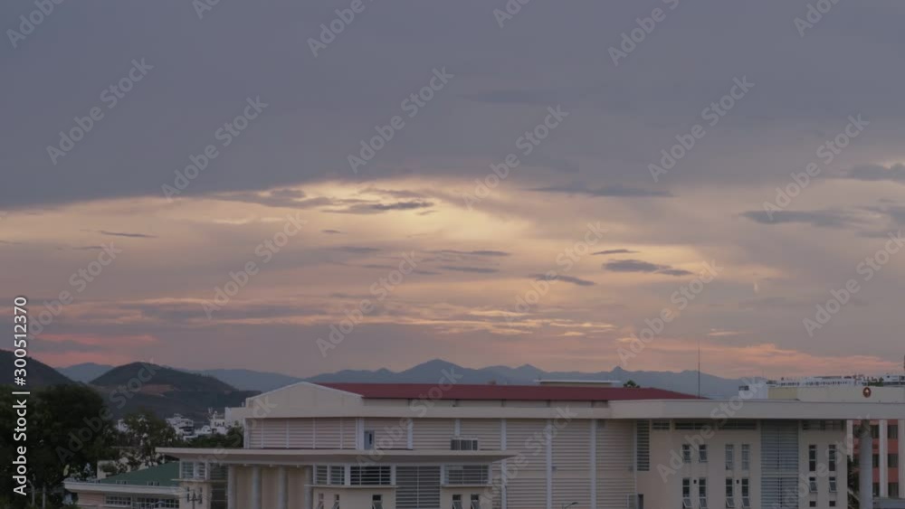 The beaches of Nha Trang in Vietnam overlooking the mountains of the sea island.