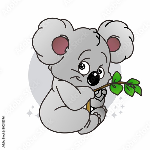 Koala Hold The Leaves Icon  Cute Cartoon Funny Character  Flat Design 
