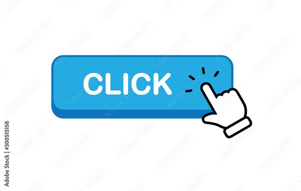Click here button, with hand clicking icon Click here button, with hand clicking icon