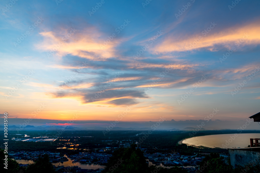 Beautiful Sunset at Mutsea Mountain Viewpoint, southern of Thailand.