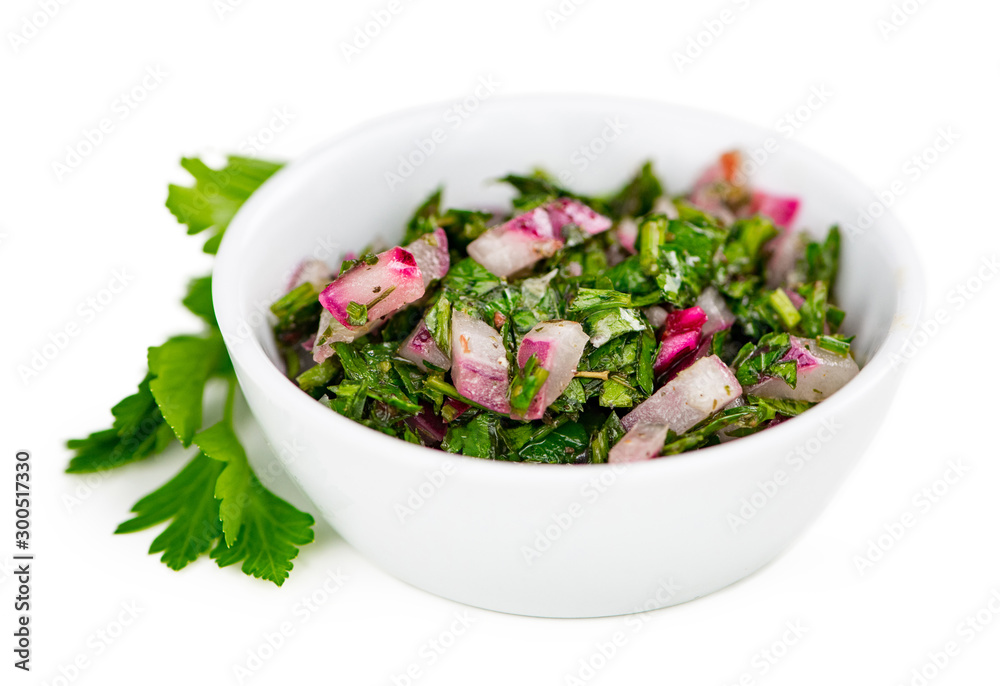 Some Homemade Chimichurri isolated on white (selective focus) Some Homemade Chimichurri isolated on white (selective focus)