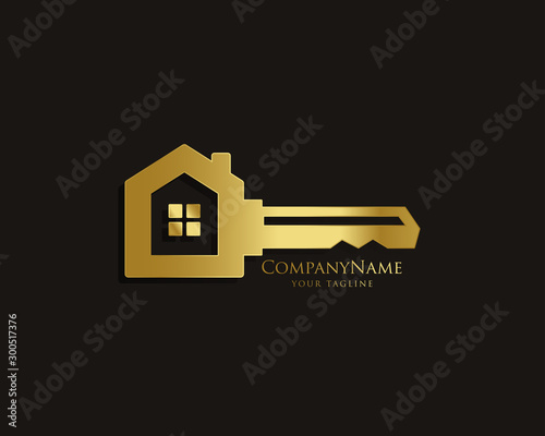 Elegant Key House Logo Design, Real Estate Logo Icon Symbol Design Vector Template