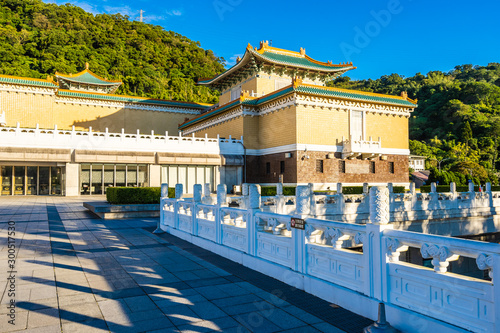 Beautiful architecture building exterior of landmark of taipei national palace museum in taiwan photo