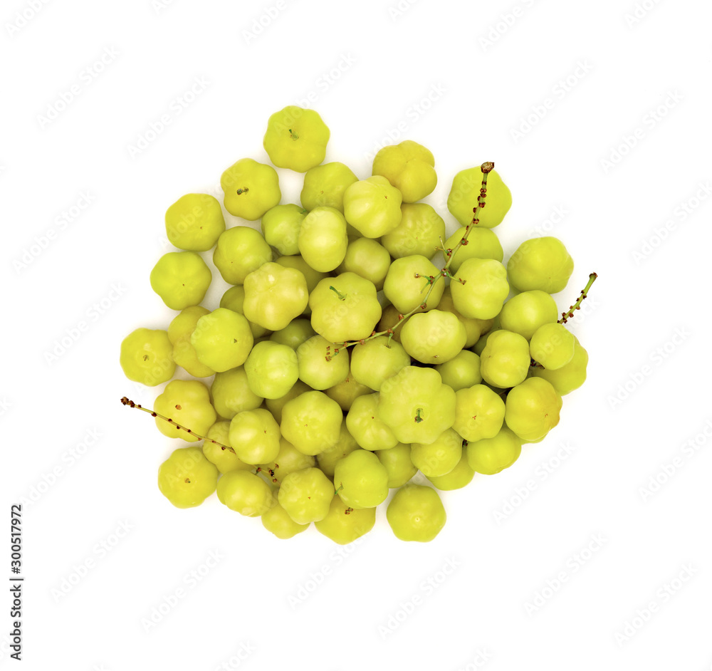 star gooseberry isolated on white background,Phyllanthus acidus,top view