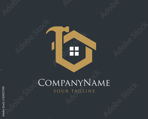 Elegant Gold House Logo Design, Construction Logo Design Vector Template