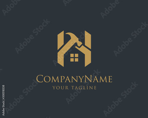 Elegant Gold House Logo Design, Construction Logo Design Vector Template