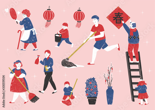 Family doing household chores