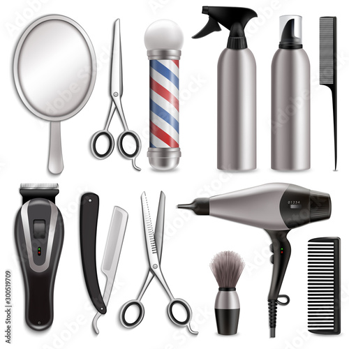 Barber tools set, vector realistic isolated illustration