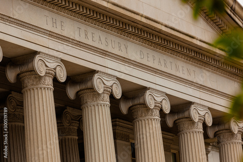Close-Up of the Lettering "The Treasury Department" at the Treasury Department Building in Washington, DC