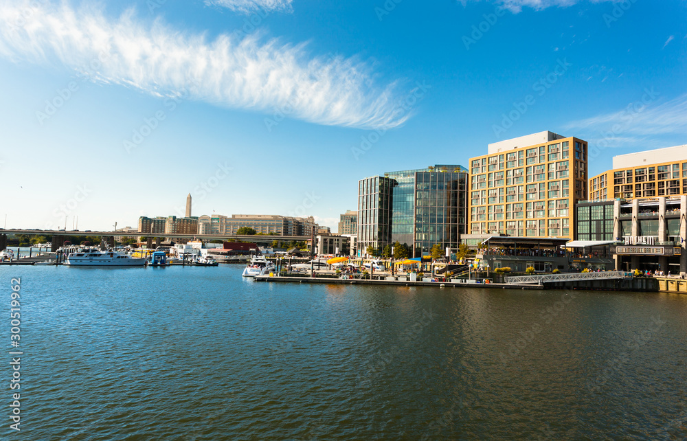 Washington, USA - August 10, 2019: View of the Waterfront (Wharf) on a sunny Summer Day