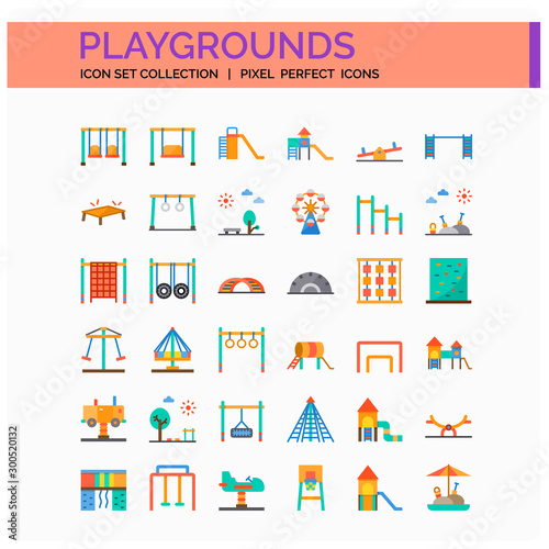 Playgrounds Icons Set. UI Pixel Perfect Well-crafted Vector Thin Line Icons. The illustrations are a vector.