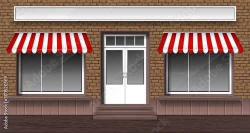 Storefront entrance door and windows, vector illustration