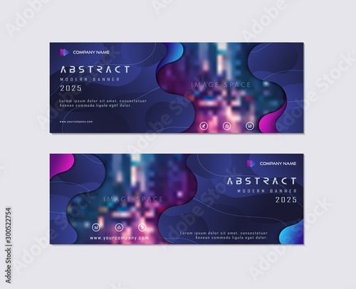 Business Horizontal Banner Modern Design Layout Template With Gradient Blue Navy Abstract Liquid