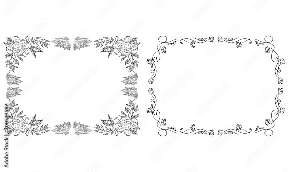 Tropical hand drawn floral frames. Outline set. Jungle foliage illustration. Floral set. Hand drawing. Vector isolated collection. Natural spring wedding card. Summer tropical leaf. Botanical frames Tropical hand drawn floral frames. Outline set. Jungle foliage illustration. Floral set. Hand drawing. Vector isolated collection. Natural spring wedding card. Summer tropical leaf. Botanical frames