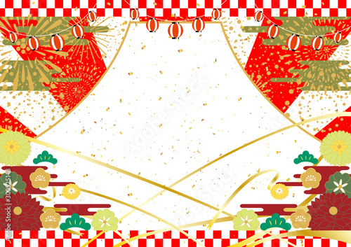 正月提灯和花花火富士山背景stock Vector Adobe Stock