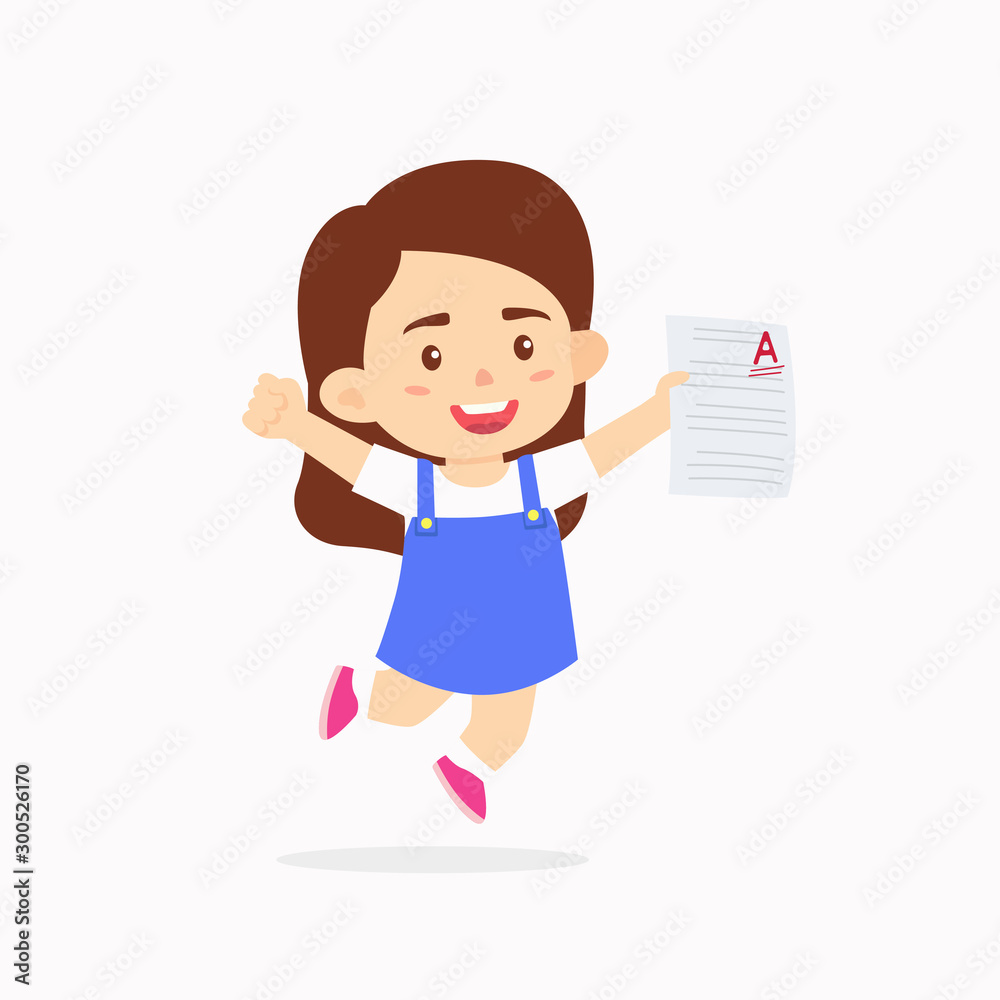 Girl kids celebrating and rising excellent grades examination result cartoon  vector illustration isolated background Stock Vector | Adobe Stock