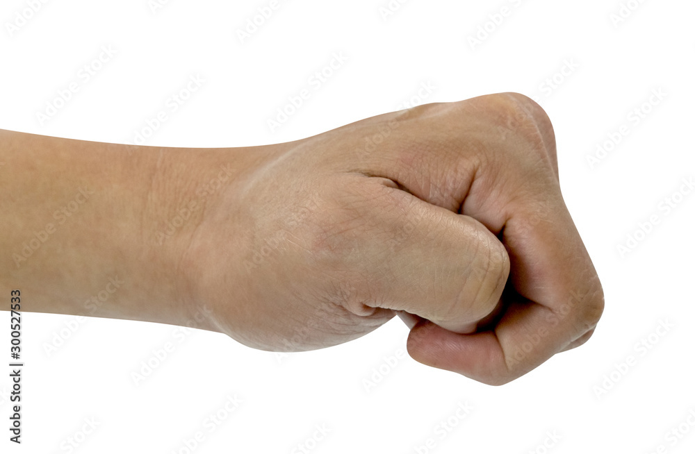 left hand fist isolated on white background,clipping path