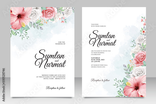 Elegant wedding card template with flower garden watercolor background