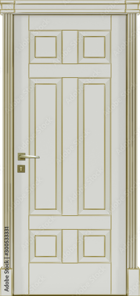Door texture, white and gold color for classic interior  3D render