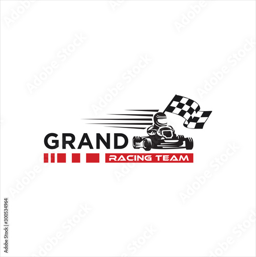 Karting race symbol logo emblem template vector image . Go kart logo Vector . Kart driver sport logo icon.Man drive kart in helmet background design
