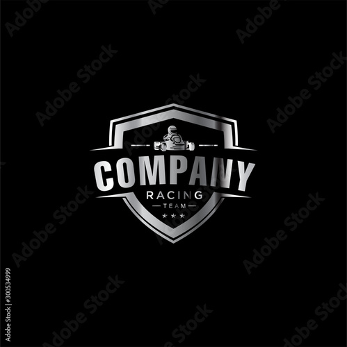 Karting race symbol logo,emblem template vector image . Go kart logo Vector . Kart driver sport logo icon.Man drive kart in helmet background design