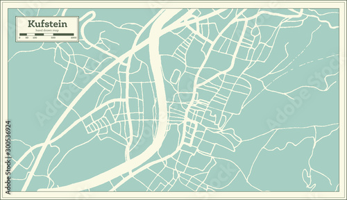 Schilderij op canvas Kufstein Austria City Map in Retro Style. Outline Map.
