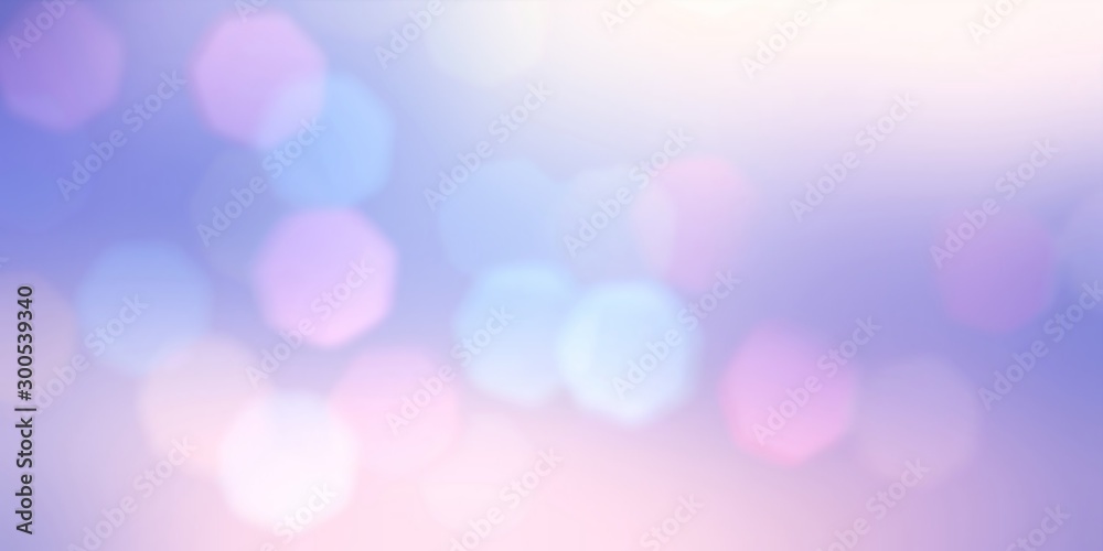 Wonderful holiday banner decor. Lilac pink blue ombre. Lens flare. Bokeh pattern.