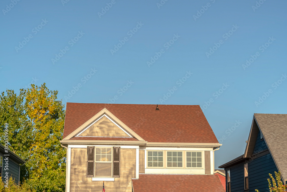 Modern home with sash window and shutters