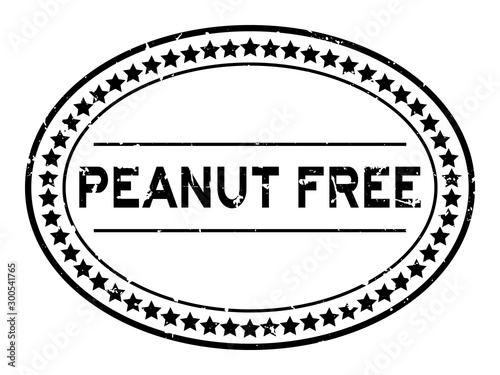 Grunge black peanut free word oval rubber seal stamp on white background