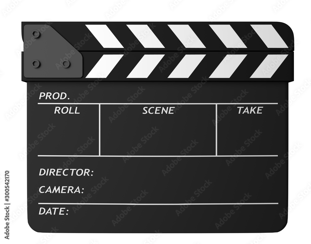 Closed black clapper board isolated on white