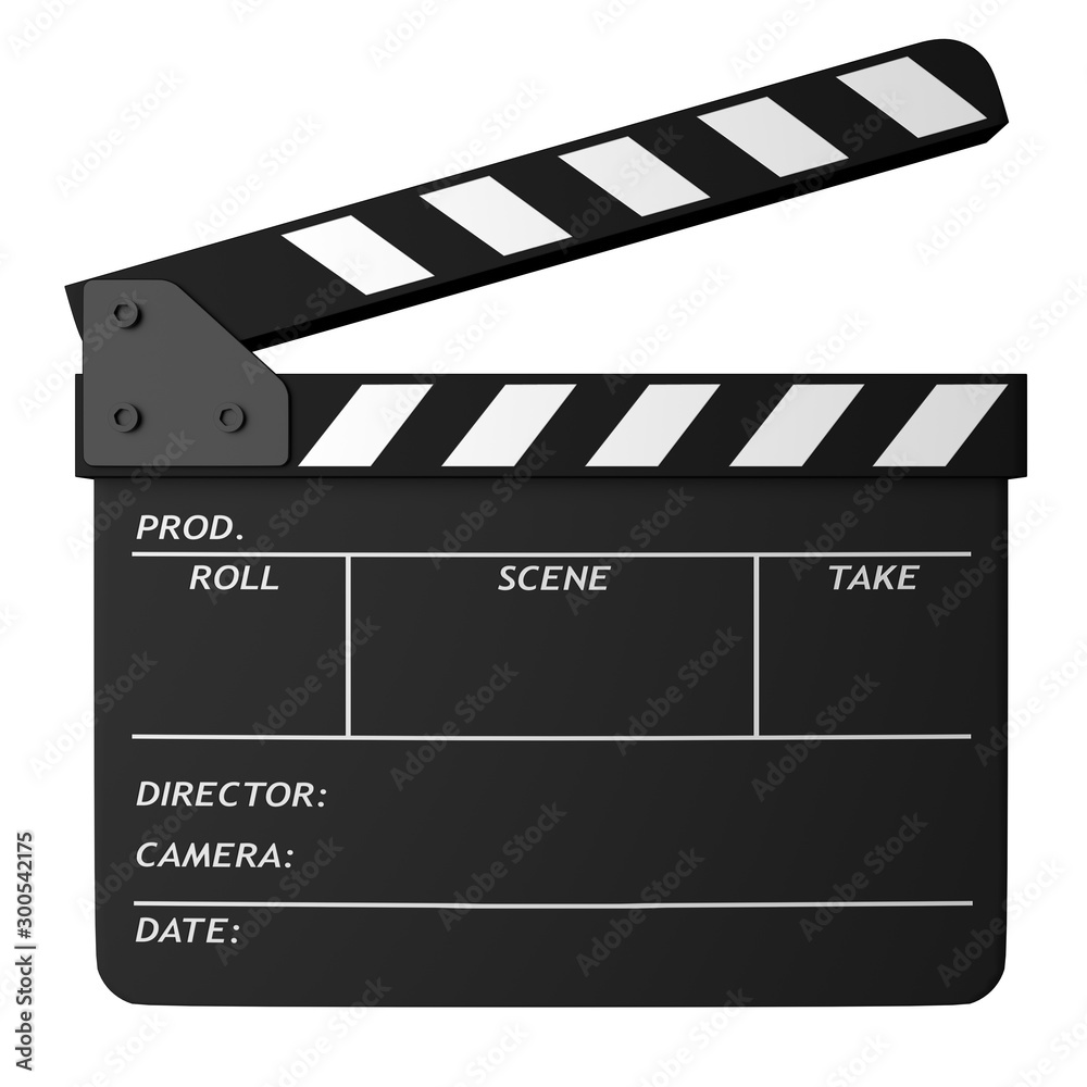 Open black clapper board isolated on white