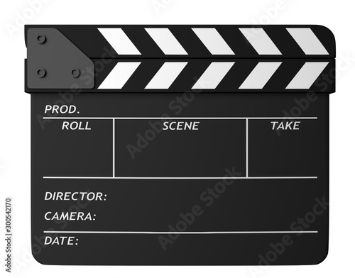 Closed black clapper board isolated on white photo