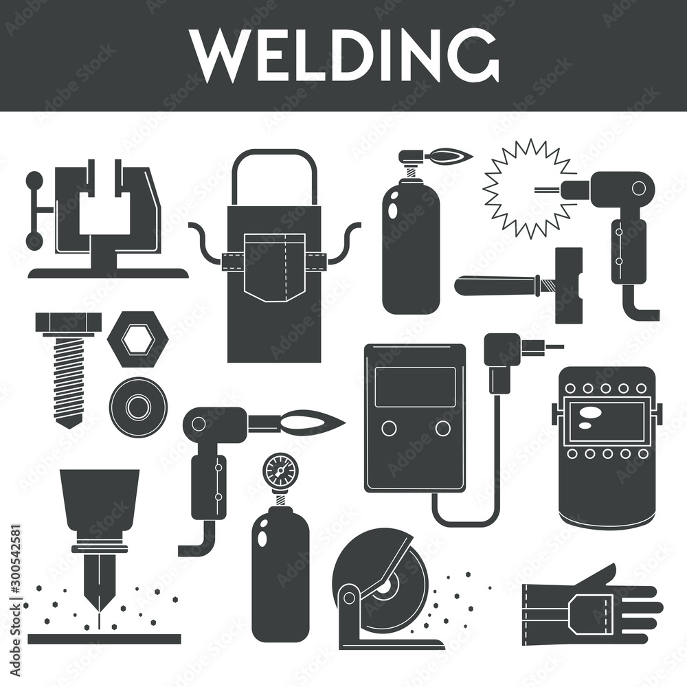 Welding equipment banner template with welder tools icons and text Welding equipment banner template with welder tools icons and text