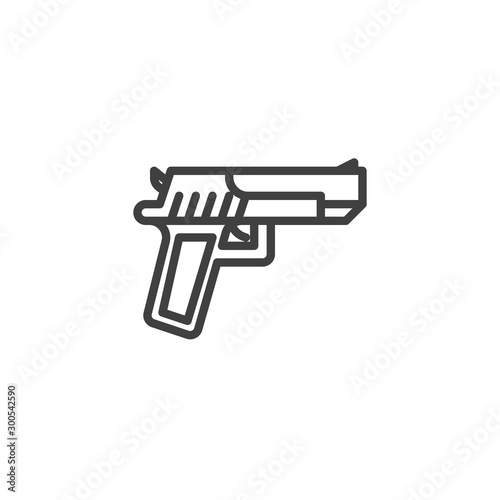 Handgun pistol line icon. linear style sign for mobile concept and web design. Pistol gun outline vector icon. Symbol, logo illustration. Vector graphics