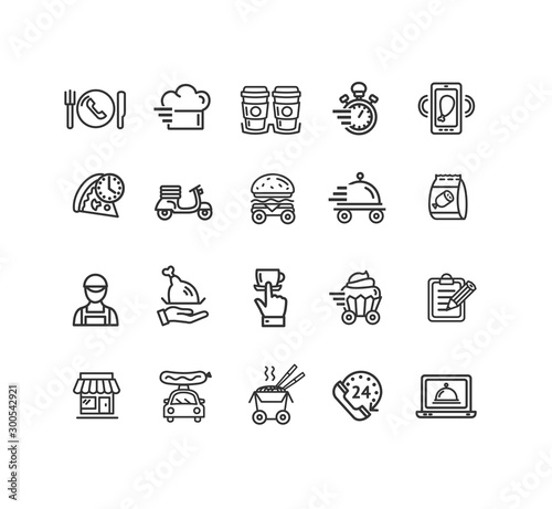 Wallpaper Mural Food Delivery Service Sign Black Thin Line Icon Set. Vector Torontodigital.ca