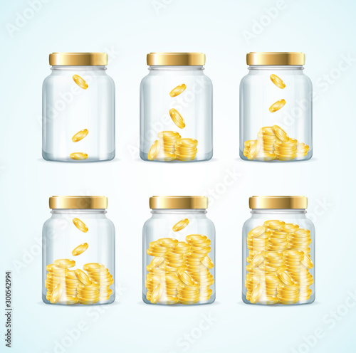 Realistic 3d Detailed Money in Jar Set. Vector
