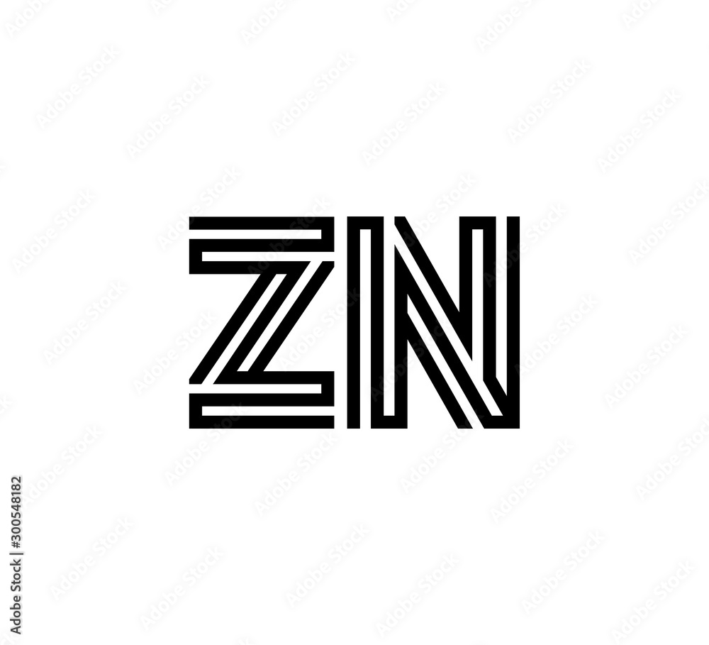 Initial two letter black line shape logo vector ZN Initial two letter black line shape logo vector ZN