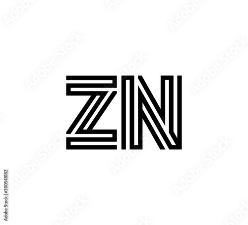 Initial two letter black line shape logo vector ZN