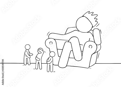 Sketch scene with big boss and little people.