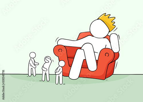 Sketch scene with big boss and little people.