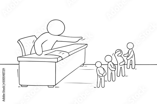 Sketch scene with big boss and little people.