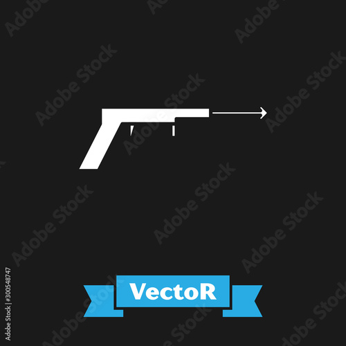 White Fishing harpoon icon isolated on black background. Fishery manufacturers for catching fish under water. Diving underwater equipment. Vector Illustration