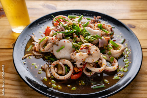 Yum, Spicy Thai Squid Salad,Thai style salad used as an hors d'oeuvres, Thai food, Octopus Spicy ,Yum pickled with fermented water