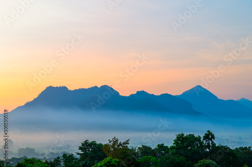 Sunrise with the mist Beautiful landscape for relaxing in thailand