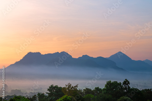 Sunrise with the mist Beautiful landscape for relaxing in thailand