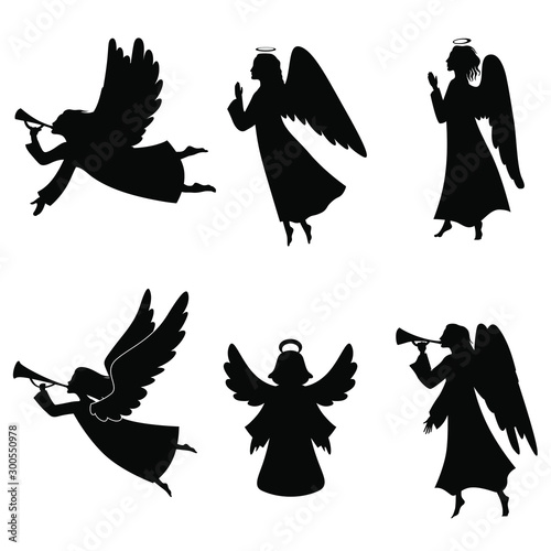 set of silhouettes of angels