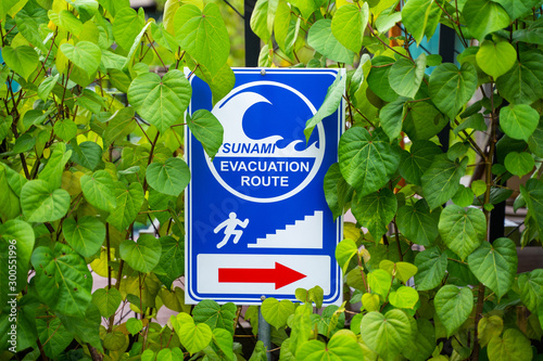 Tsunami evacuation route sign at hotel