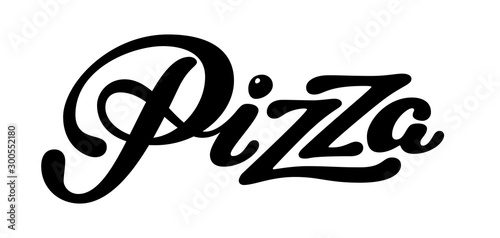 Pizza elegant hand written vector lettering isolated on white background
