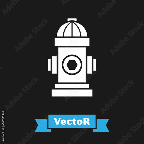 White Fire hydrant icon isolated on black background. Vector Illustration