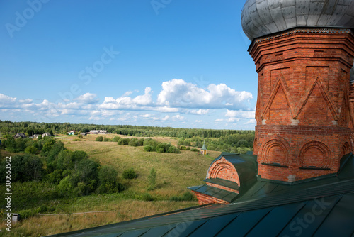 View of the village of Volgoverkhovye from the bell tower of the Church of the Transfiguration of the Lord in Olgin Monastery photo